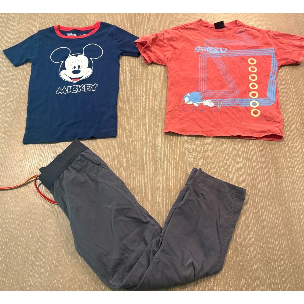 Boys 3Pc Lot Size 6-8 Mickey Sonic REI Co-op Hiking Pants Blue Red EUC